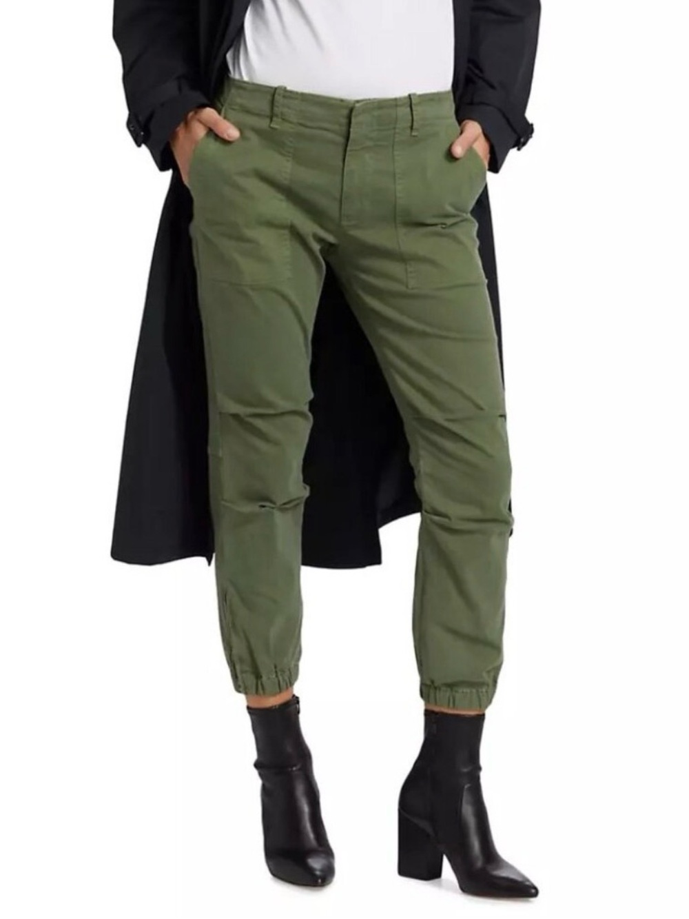 Nili Lotan Cropped Military Pant Olive Green Stretch Cotton Size 00